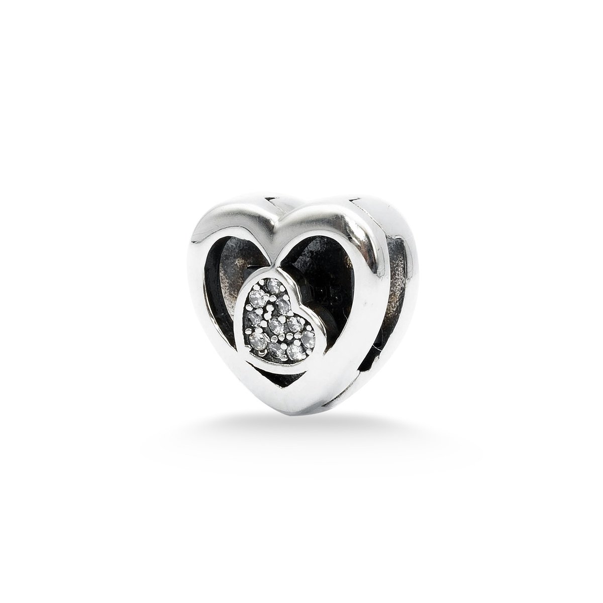 Srebrny charms klips 925 serce w sercu