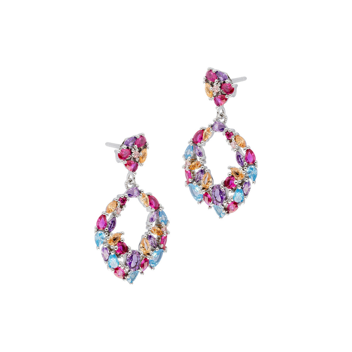 Srebrne 925 wiszące kolczyki z kolorowymi cyrkoniami Rainbow