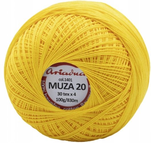 Kordonek Ariadna MUZA 20 100g/830m kolor 1401 Żółty