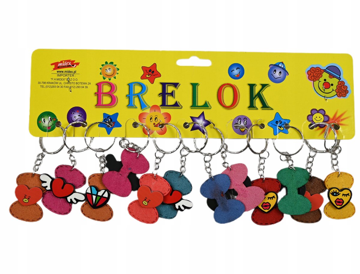 BRELOK DO KLUCZY KOLOROWA ZAWIESZKA DO TORBY PLECAKA PREZENT ZESTAW 12SZT