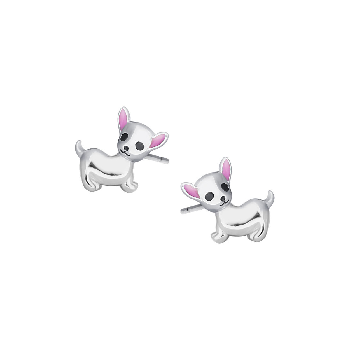 Srebrne kolczyki 925 Urocze Pieski Chihuahua z różowymi uszami Sztyft Idealne na prezent