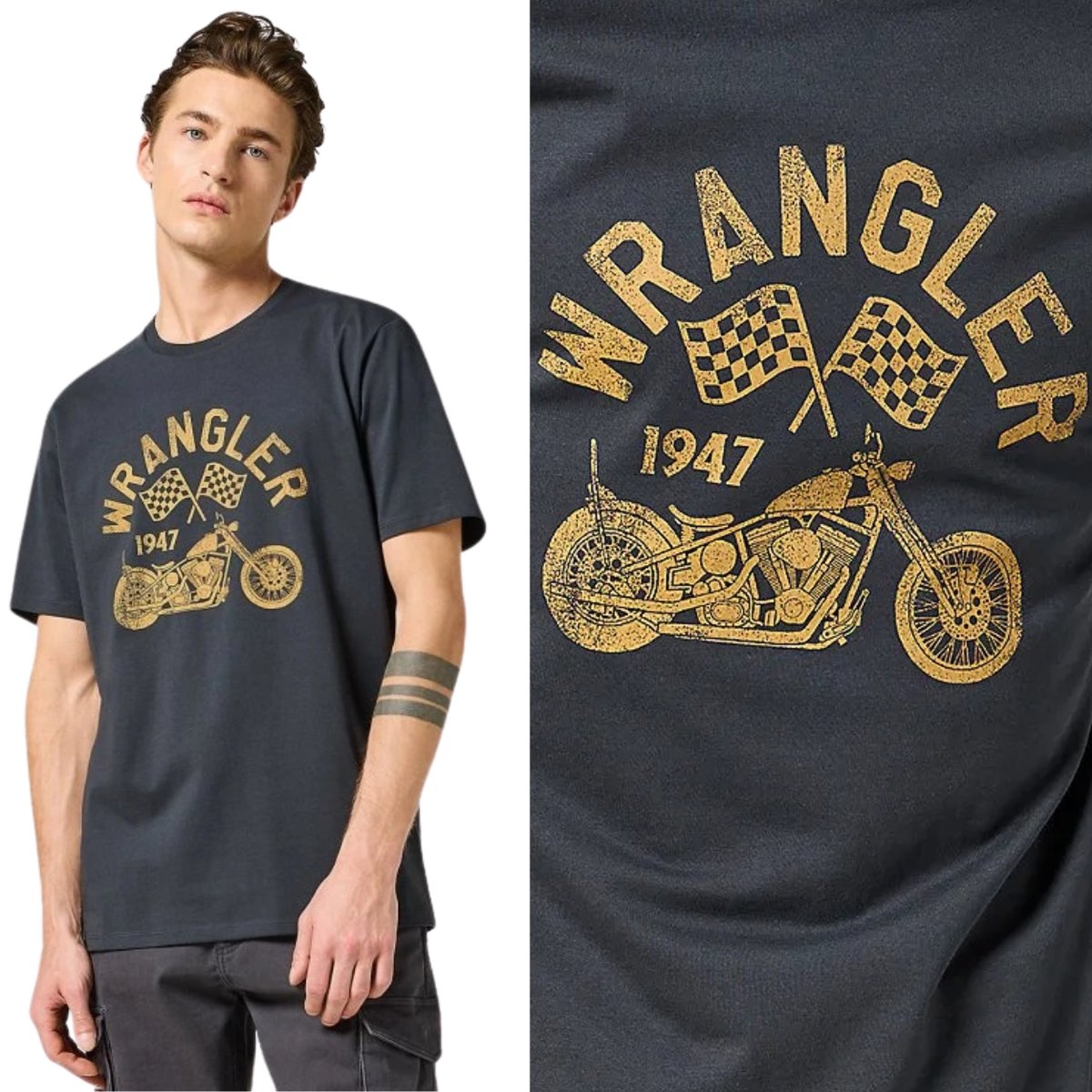 Wrangler AMERICANA TEE Faded T-Shirt czarna bawełniana koszulka nadruk M