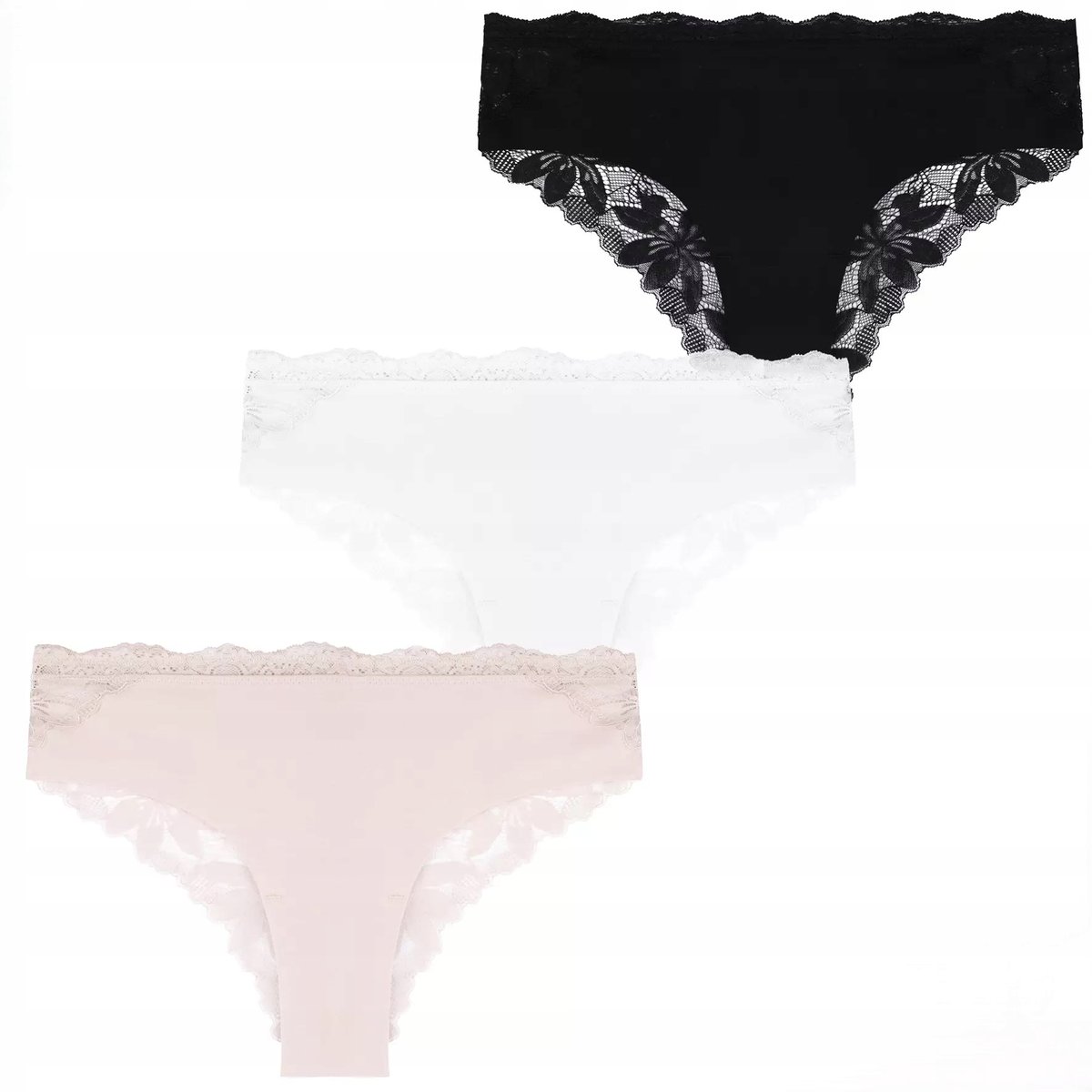 Majtki Figi Damskie Koronkowe Bikini Seksowne Bawełniane 3-szt. MORAJ - S