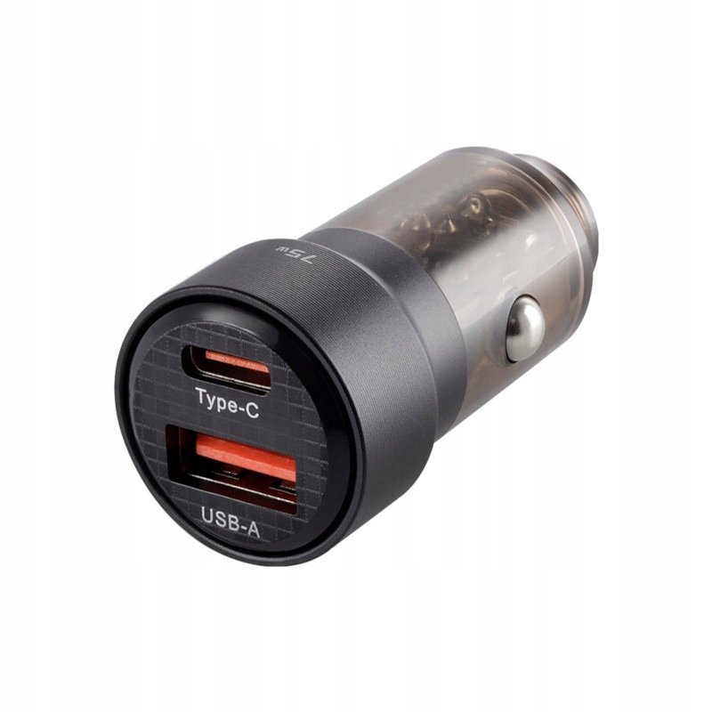 Ładowarka 12/24V, USB 30W + USB-C PD 45W, przezroczysta czarna