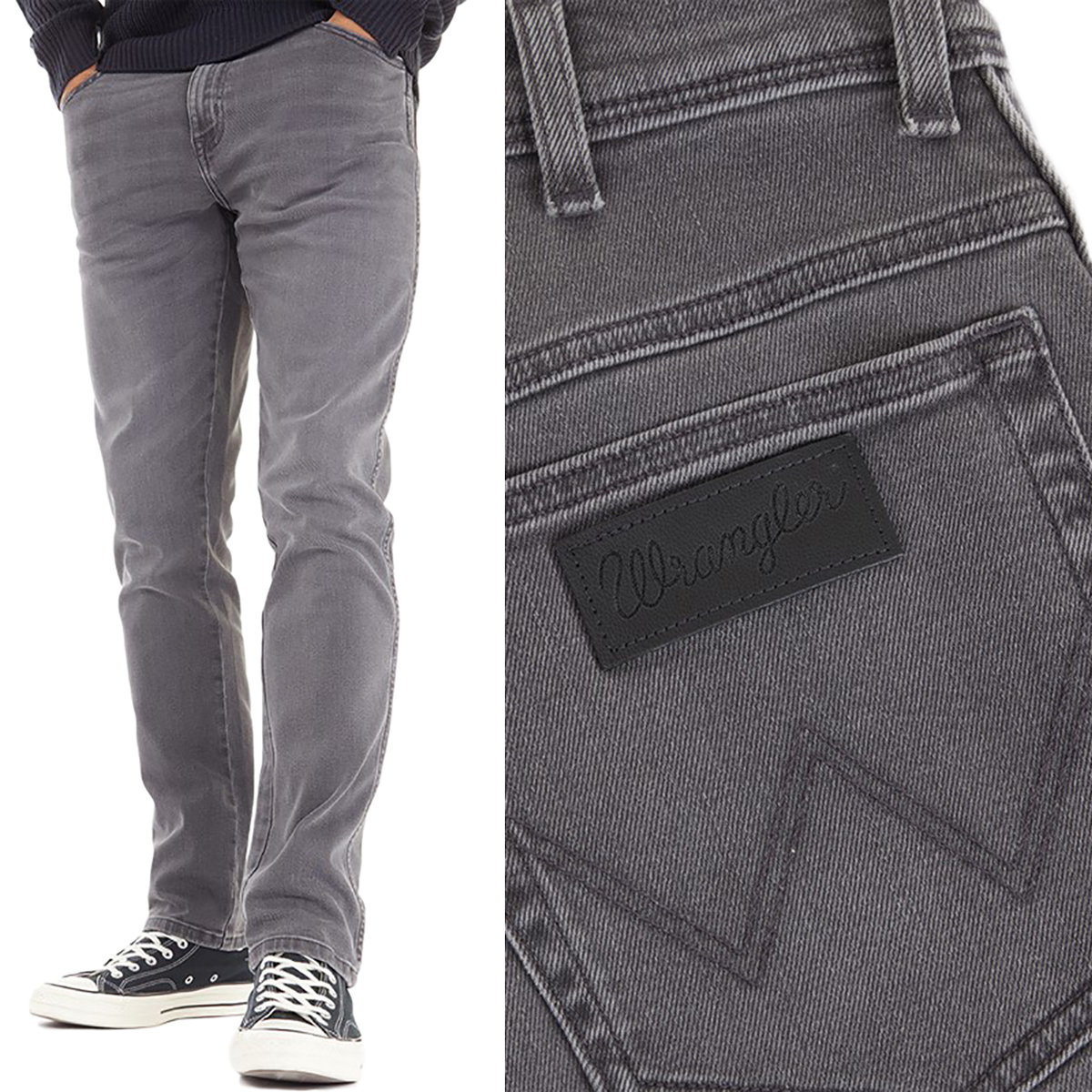 Wrangler TEXAS SLIM Vibra lekko dopasowane szare spodnie jeansowe W33 L32