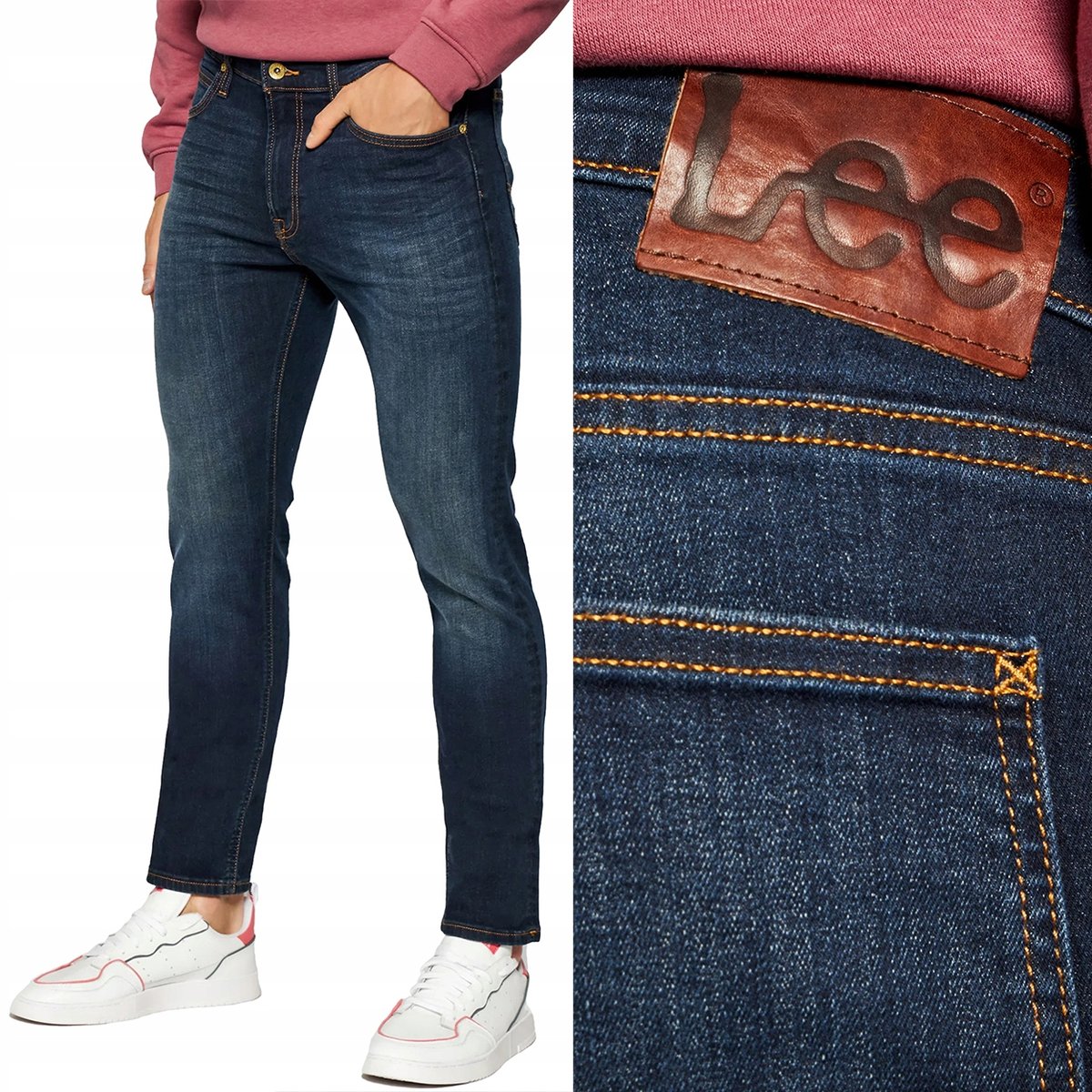 Lee LUKE SLIM True Authentic mocno zwężane ciemne spodnie jeansowe W29 L30