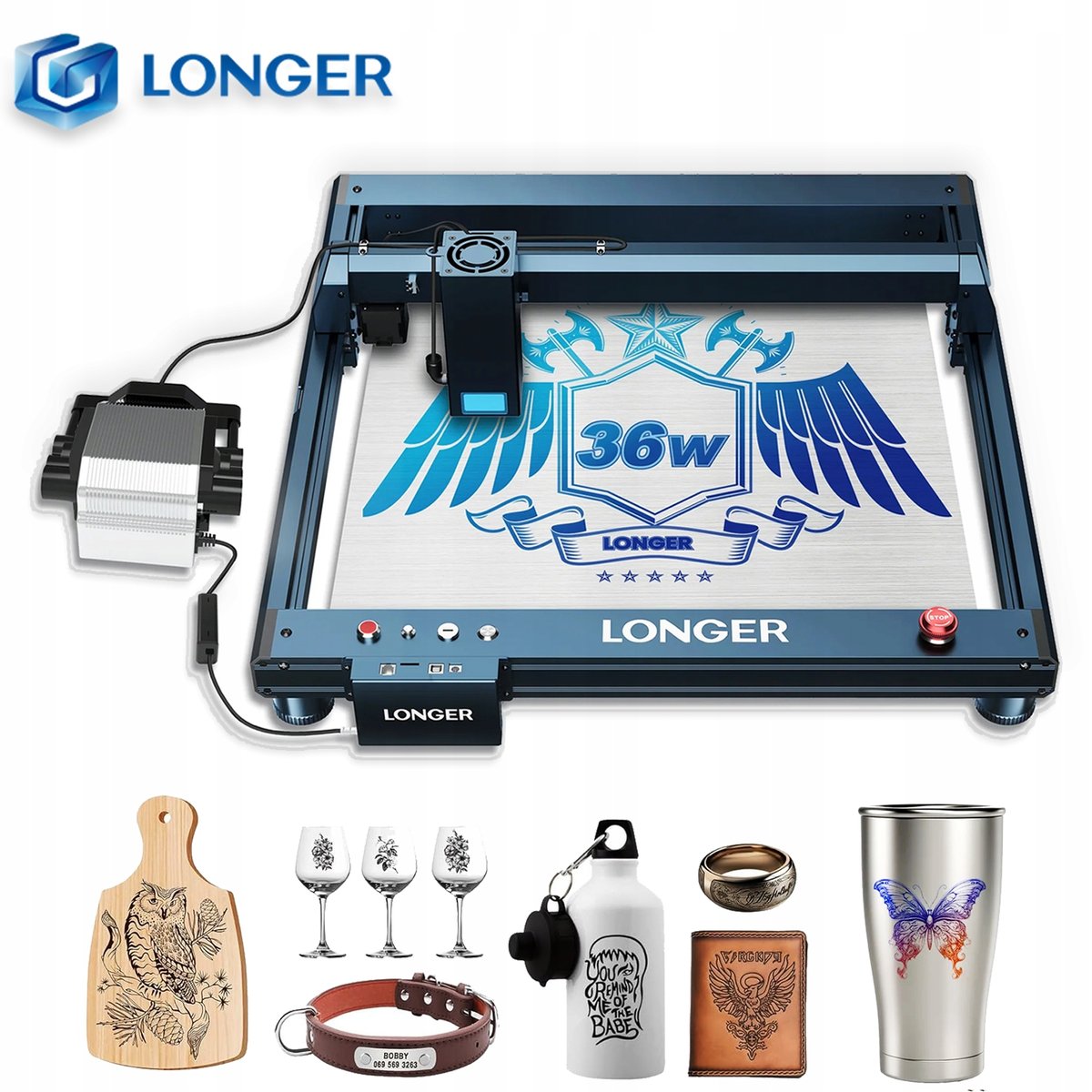 Nowy Grawer laserowy LONGER Laser B1 36W 450 x 440 mm 36,000 mm/min + Pompa