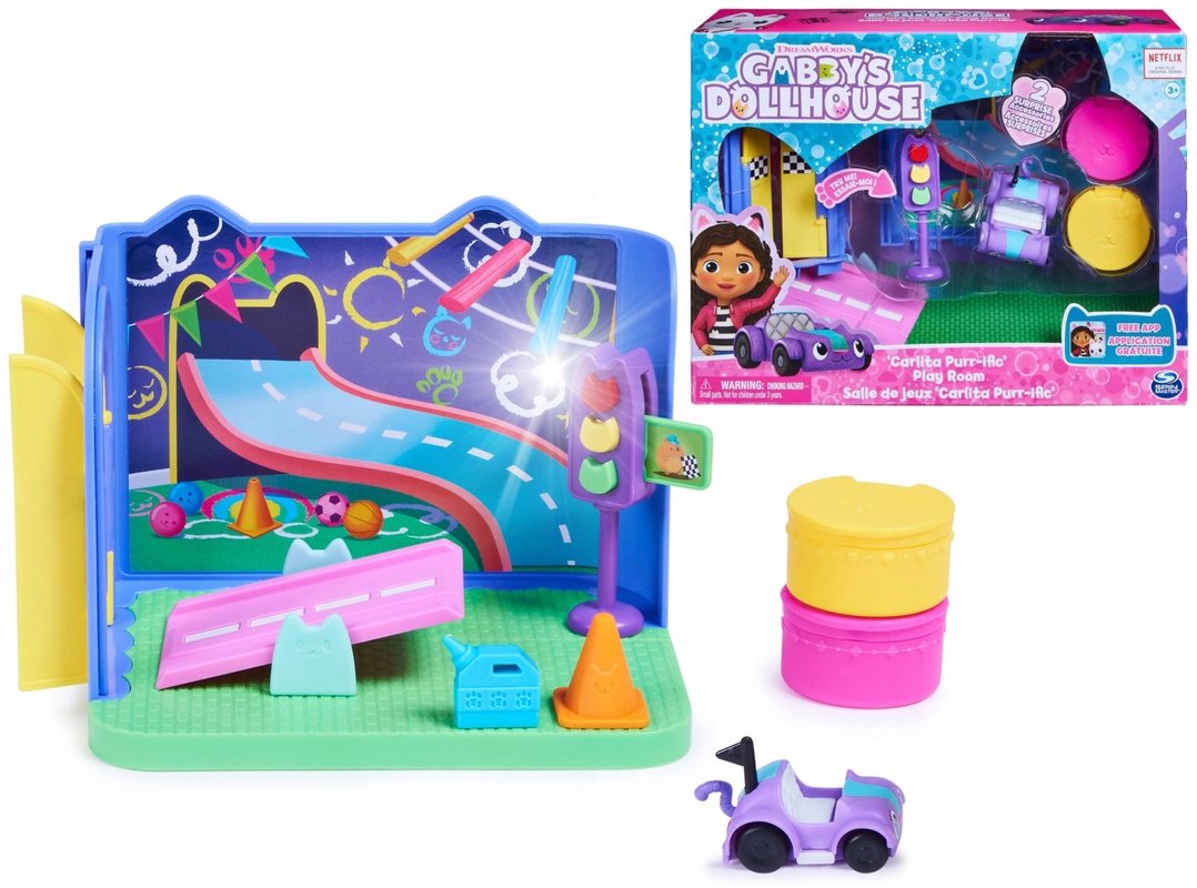 Gabby's Dollhouse KOCI DOMEK GABI pokój zabaw Carlita Purrific samochodzik