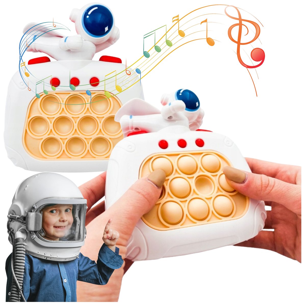 GRA POP IT POPIT ELEKTRONICZNA GRA ANTYSTRESOWA ZRĘCZNOŚCIOWA ASTRONAUTA