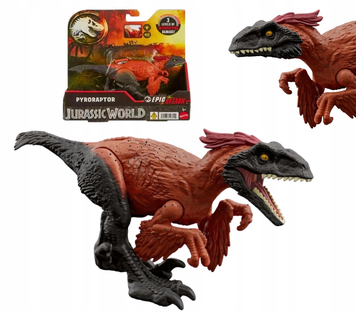 JURASSIC WORLD TEORIA CHAOSU PYRORAPTOR FIGURKA RUCHOMA DINOZAUR ATAK HTP67