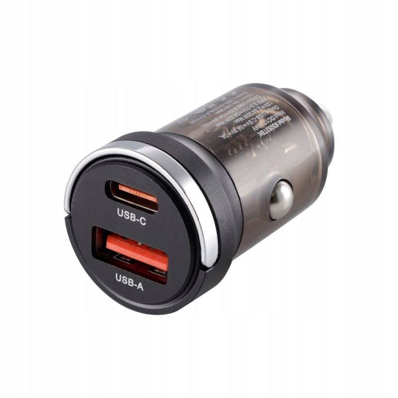 Ładowarka 12/24V USB 18W+USB-C 33W z pierścieniem przezroczysta czarna