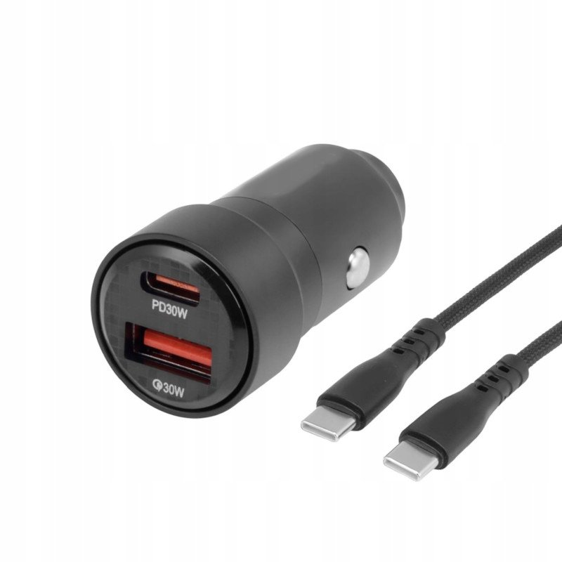 Ładowarka 12/24V USB 30W + USB-C PD 30W kabel USB-C > USB-C 100cm max 60W