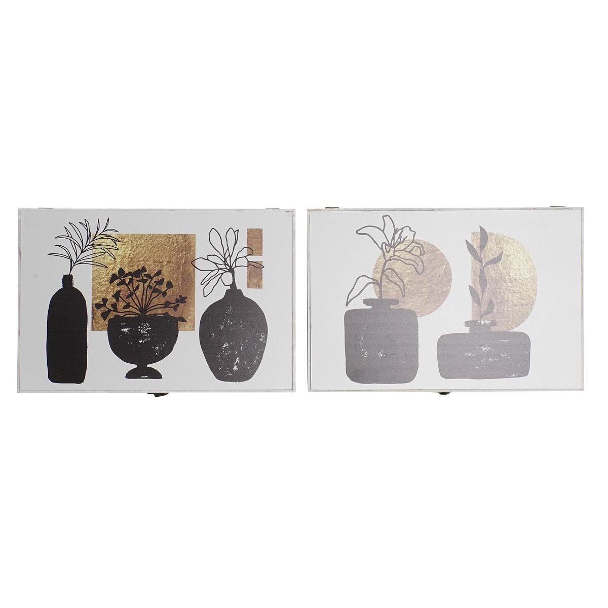 Pudełko ozdobne DKD Home Decor Biały Czarny Złoty Drewno MDF Nowoczesny Wazon (2 Sztuk)