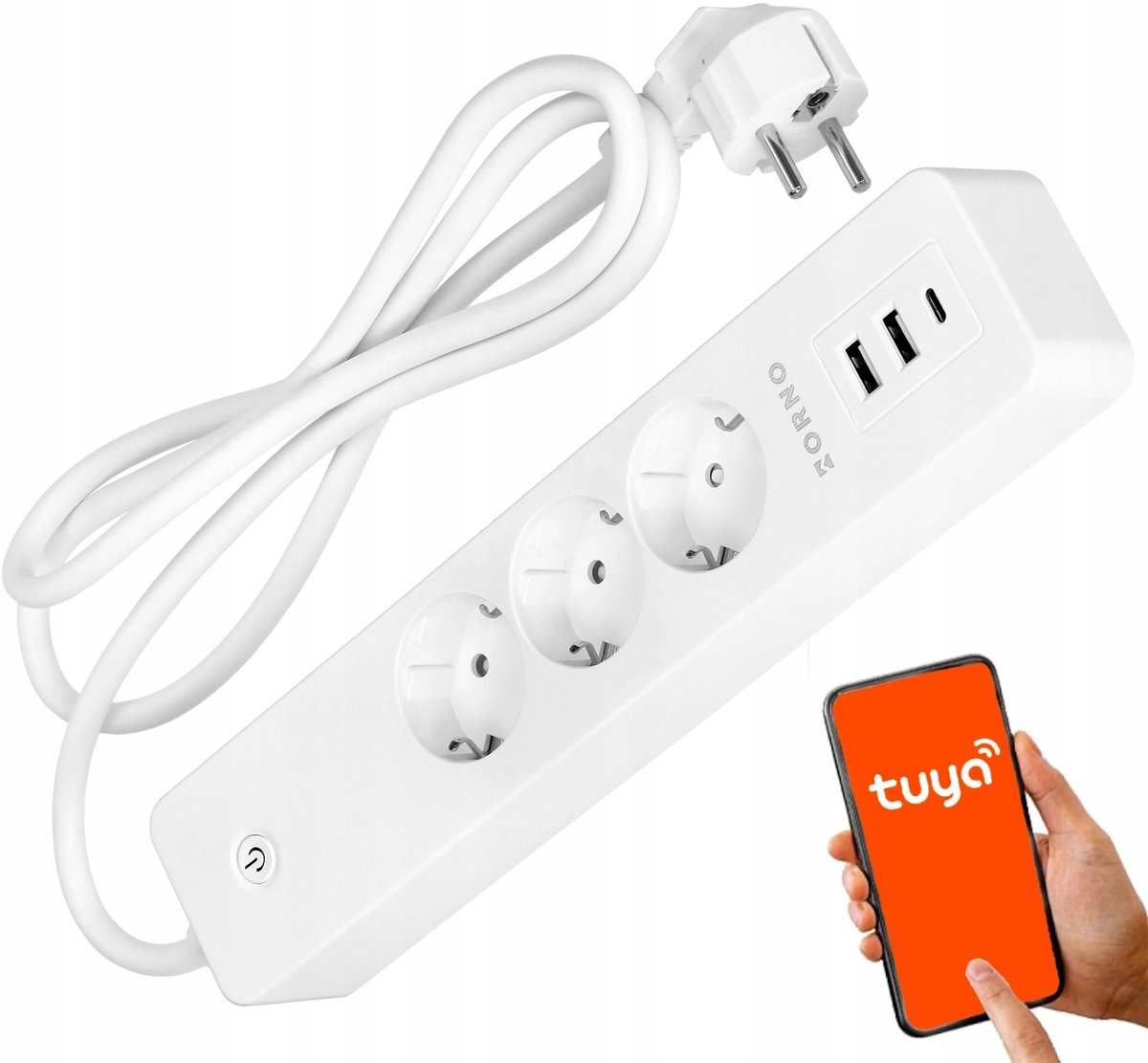 Listwa Zasilająca Przedłużacz 3x Gniazdo Schuko Wyłącznik 3xUSB Tuya WIFI