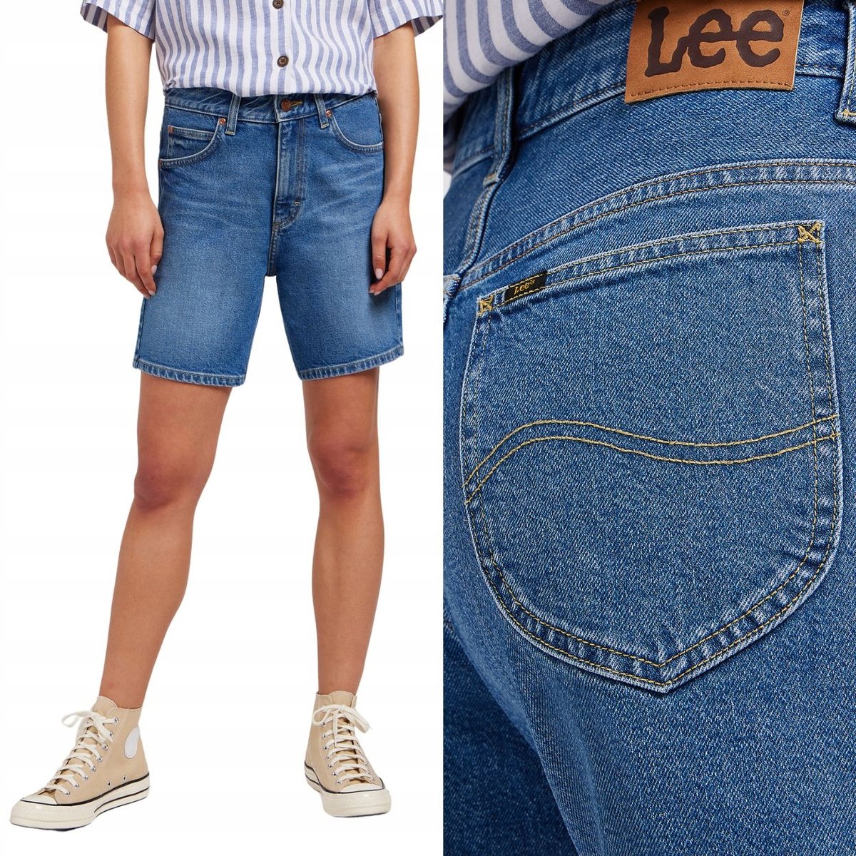 Lee RIDER BERMUDA River Deep wysokie szorty krótkie jeansowe spodenki W26