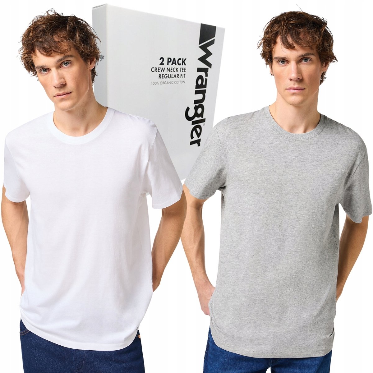 Wrangler 2 PACK Szary/Biały dwupak T-shirt 2 bawełniane koszulki pudełko M