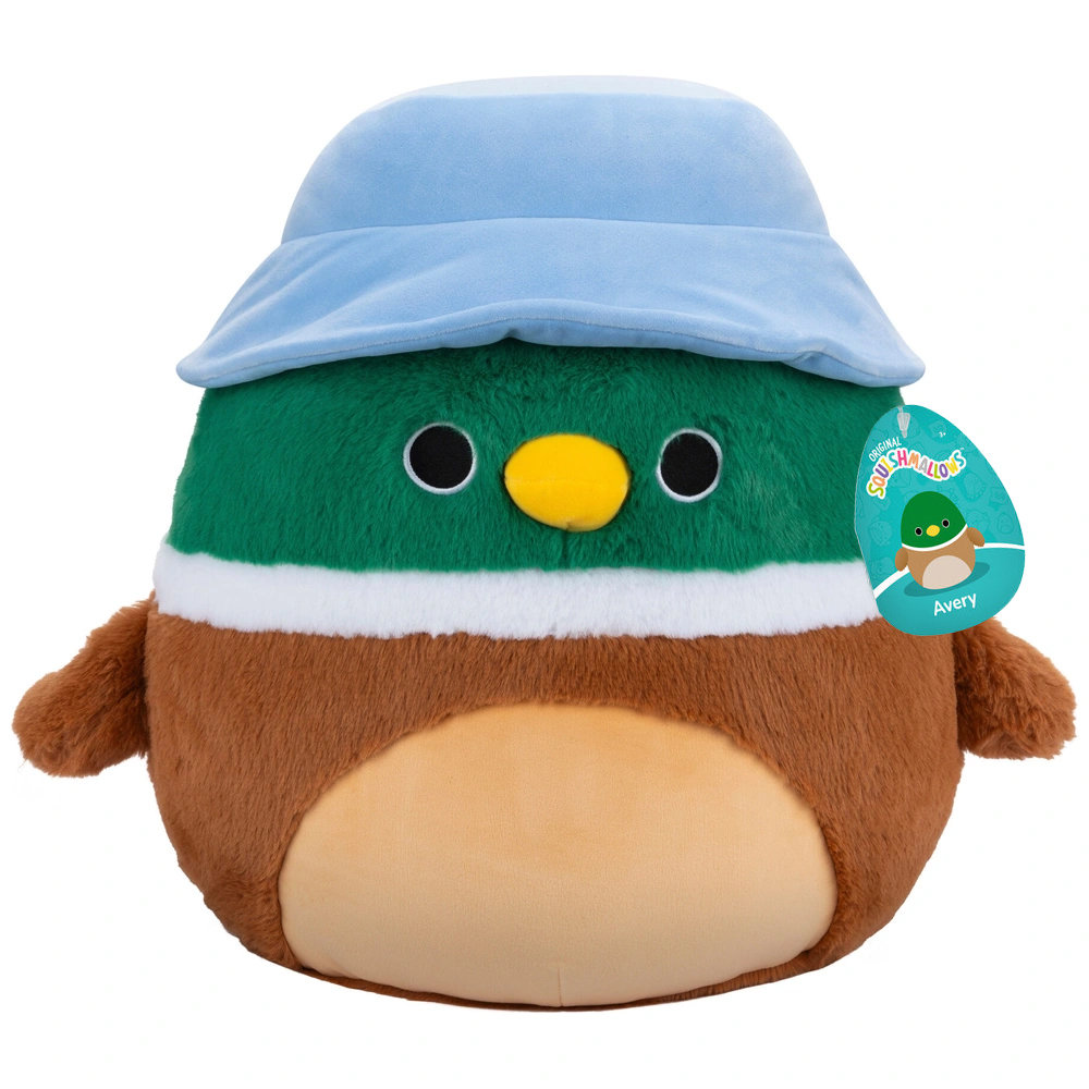Squishmallows Pluszak Avery 40 cm Kaczorek Pluszak Oryginalny Niebieski Kapelusz