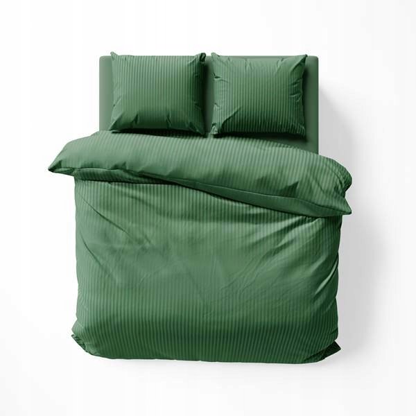 Pościel adamaszkowa 160x200 ZIELONA jednobarwna paski 1cm Pure 100% bawełna