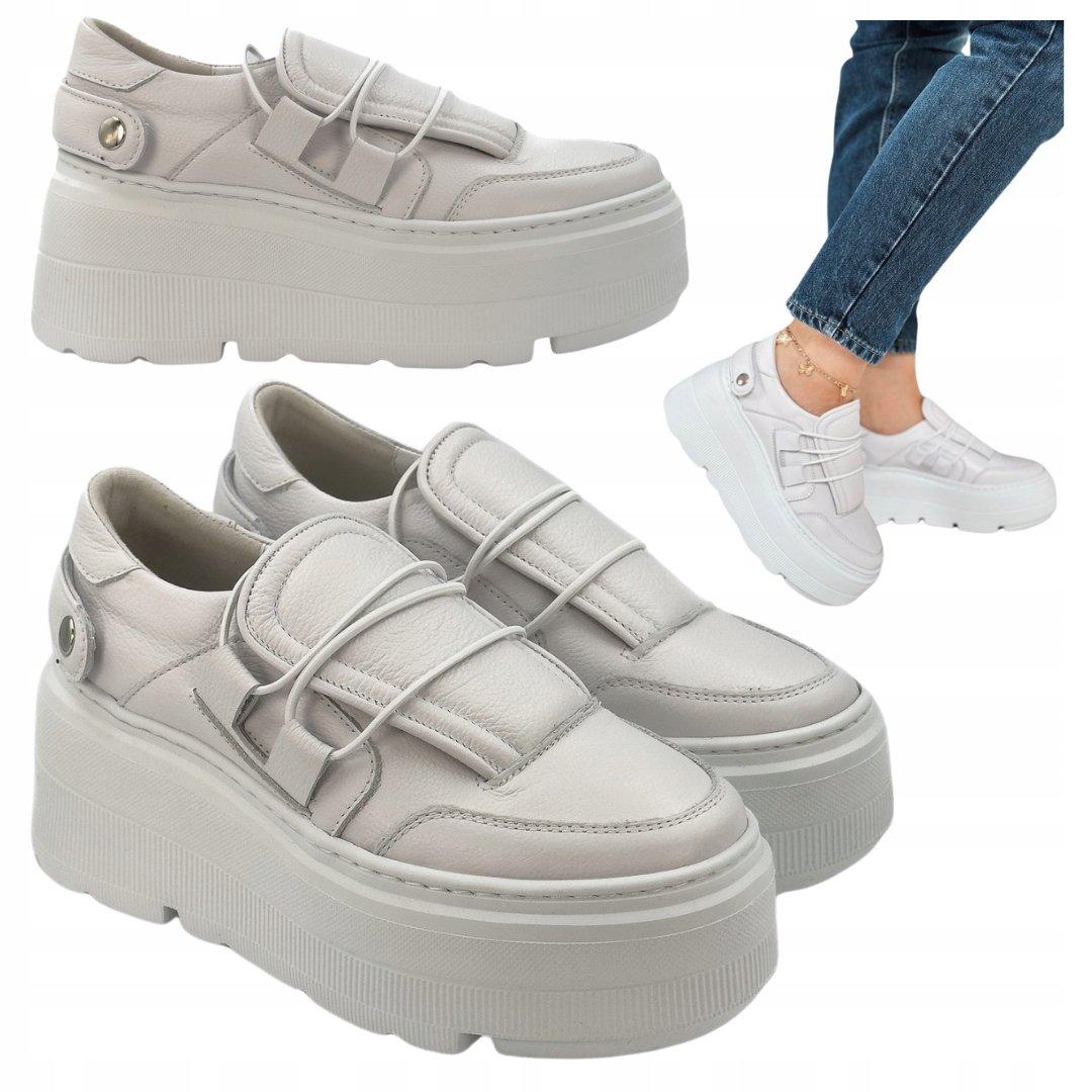 Skórzane Sneakersy Laura Piacci Wygodne Buty Sportowe Damskie 1833 Półbuty