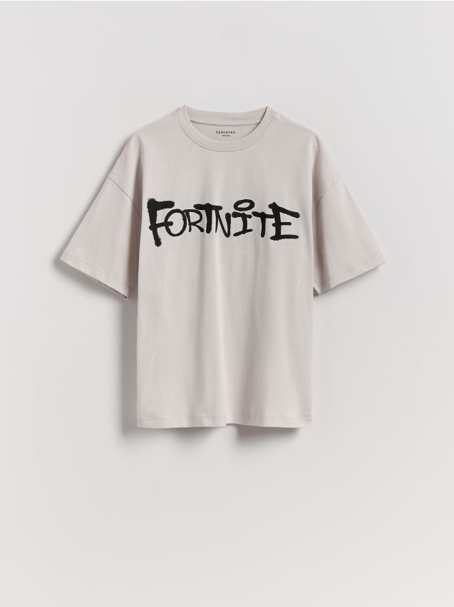 Reserved - T-shirt z nadrukiem Fortnite - jasnoszary