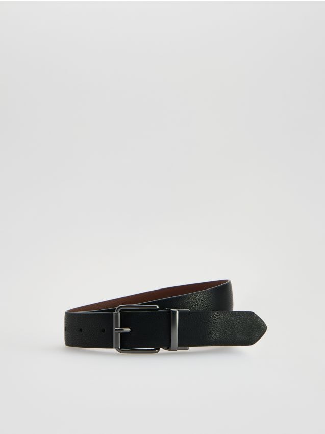 Reserved - Pasek ze skórą - czarny