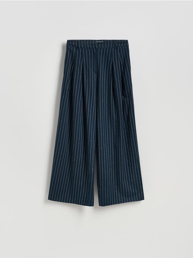 Reserved - Szerokie spodnie z lnem - granatowy