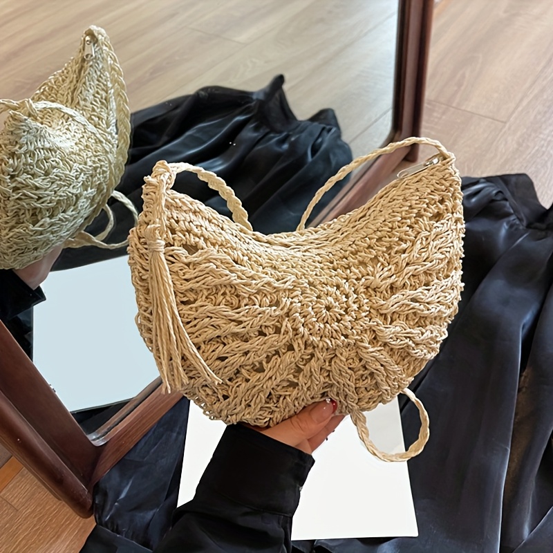 TEMU Torba Crossbody, Uniwersalna i Codzienna, Idealna na Świeżą Wakacje nad Morzem, z Ażurowym Designem ze Słomy