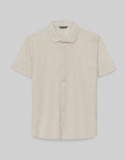 Koszula canonica 00530 na krótki rękaw beżowy slim fit