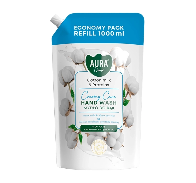 Aura Care kremowe mydło do rąk Creamy Care Cotton Milk & Proteins refill 1000 ml