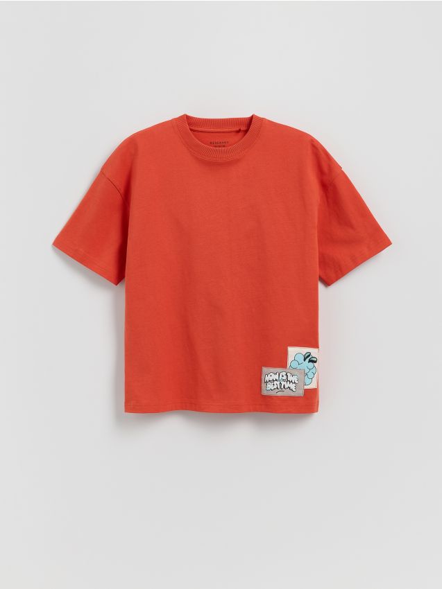 Reserved - Bawełniany t-shirt z nadrukiem - czerwony