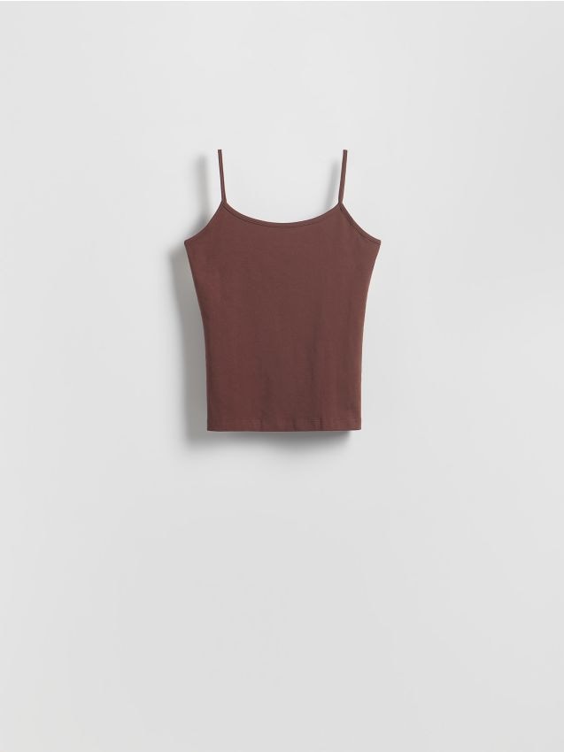 Reserved - Bawełniany top - ciemnobrązowy