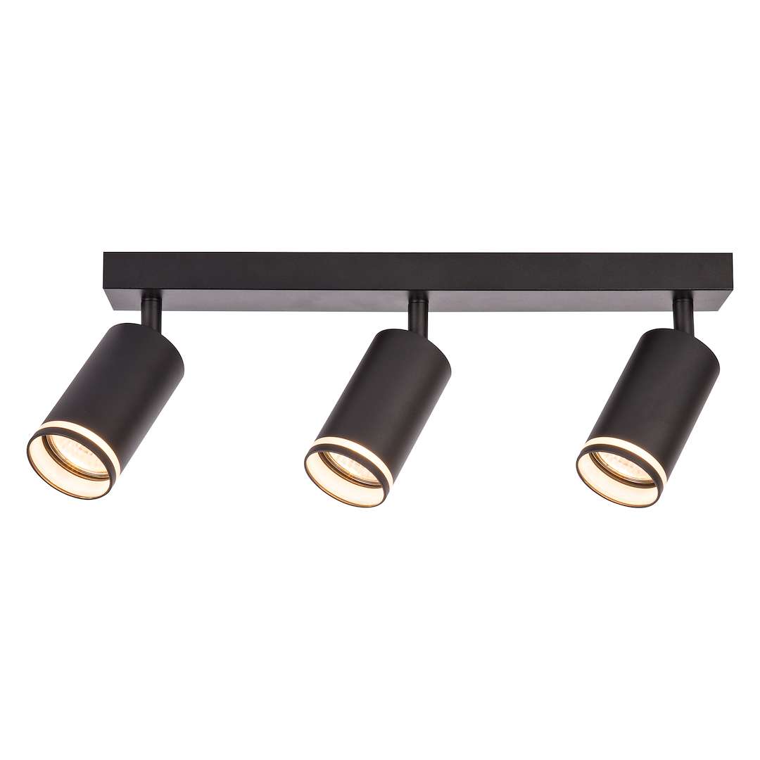 Trzy ruchome reflektory na listwie, czarne ML2071 z serii PIPE