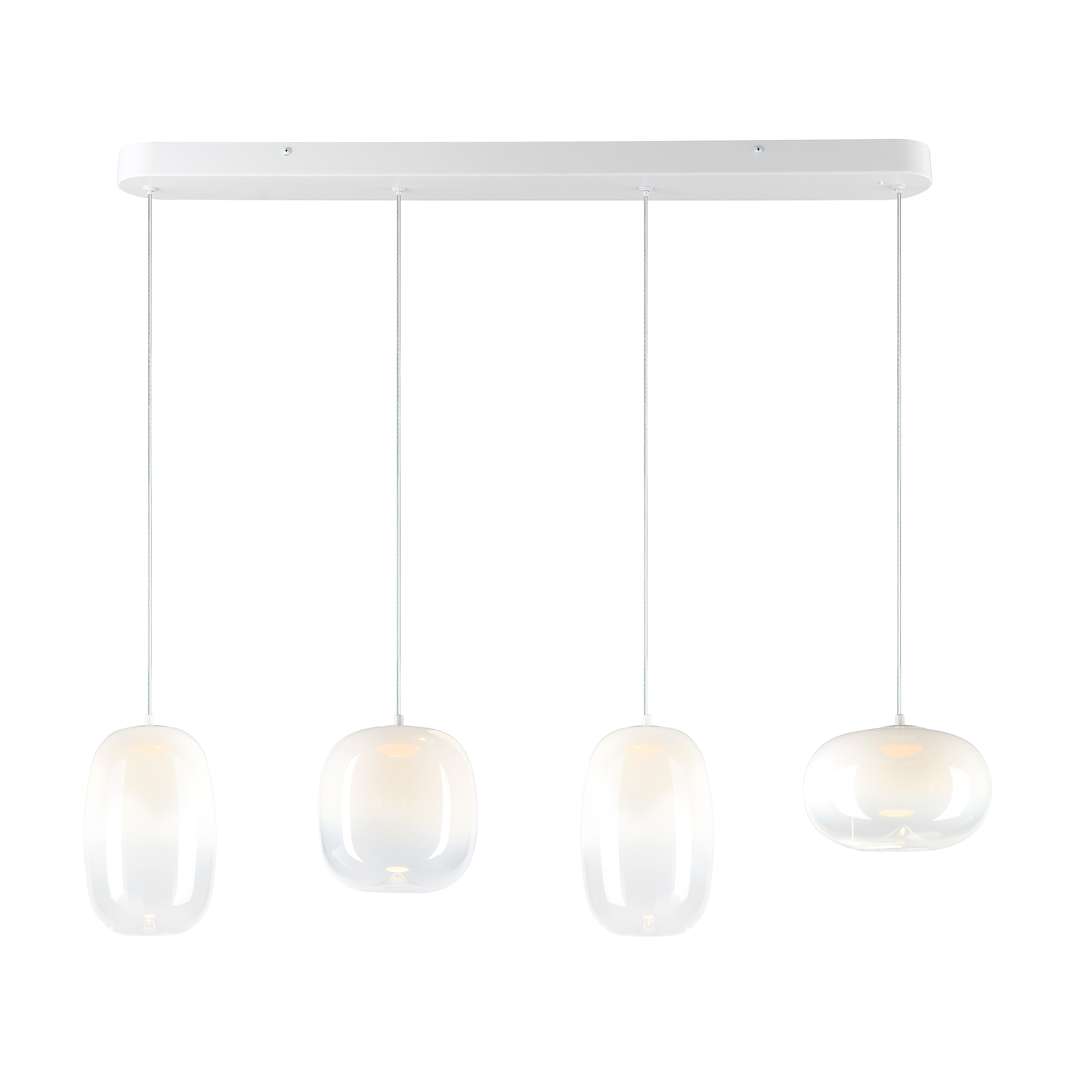 Biała lampa wisząca LED, cztery zwisy z kloszami ML1406 z serii VASO