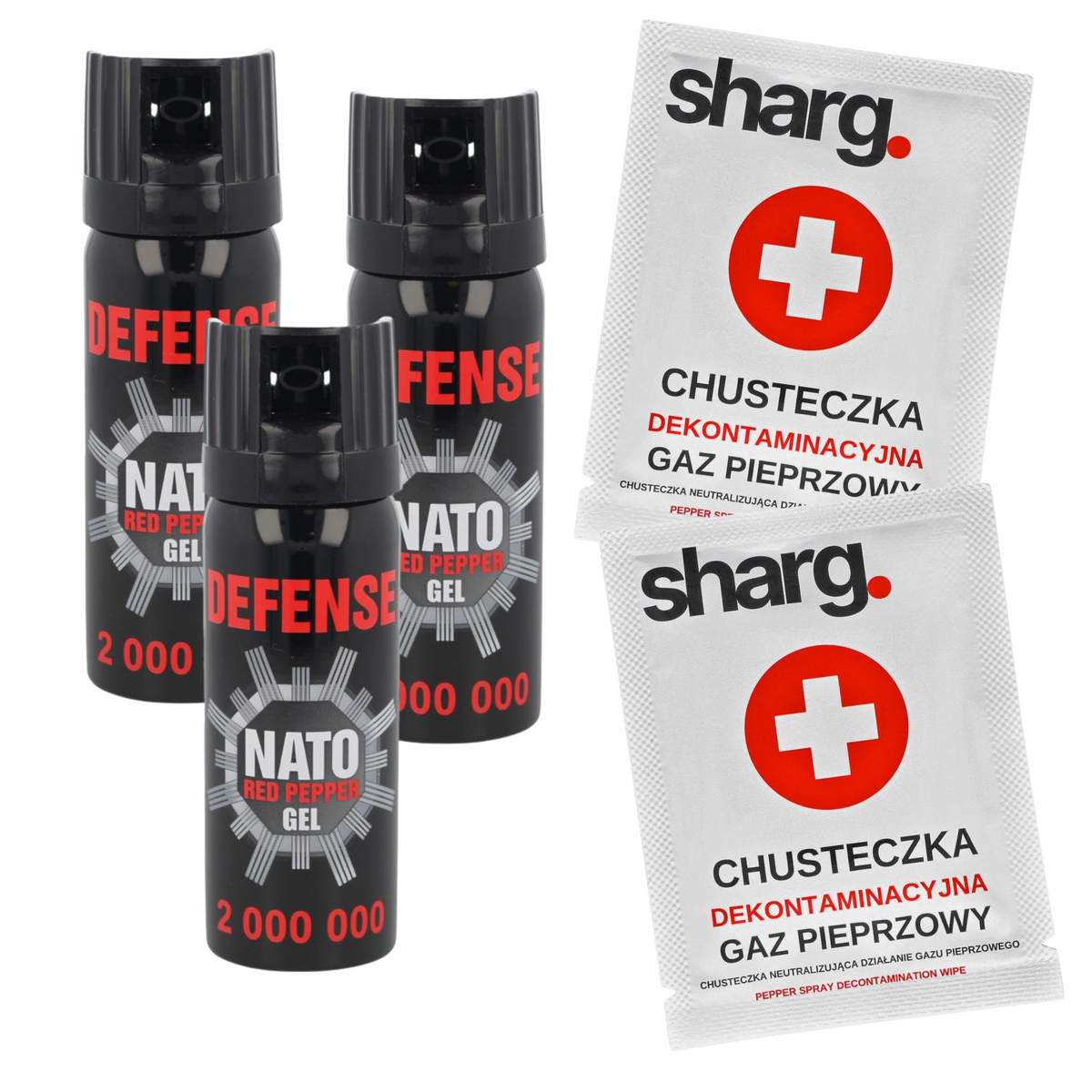 Zestaw 3x Gaz pieprzowy Sharg Nato Defence Gel 2mln Cone 50ml i 2x chusteczka dekontaminacyjna (40050-C)
