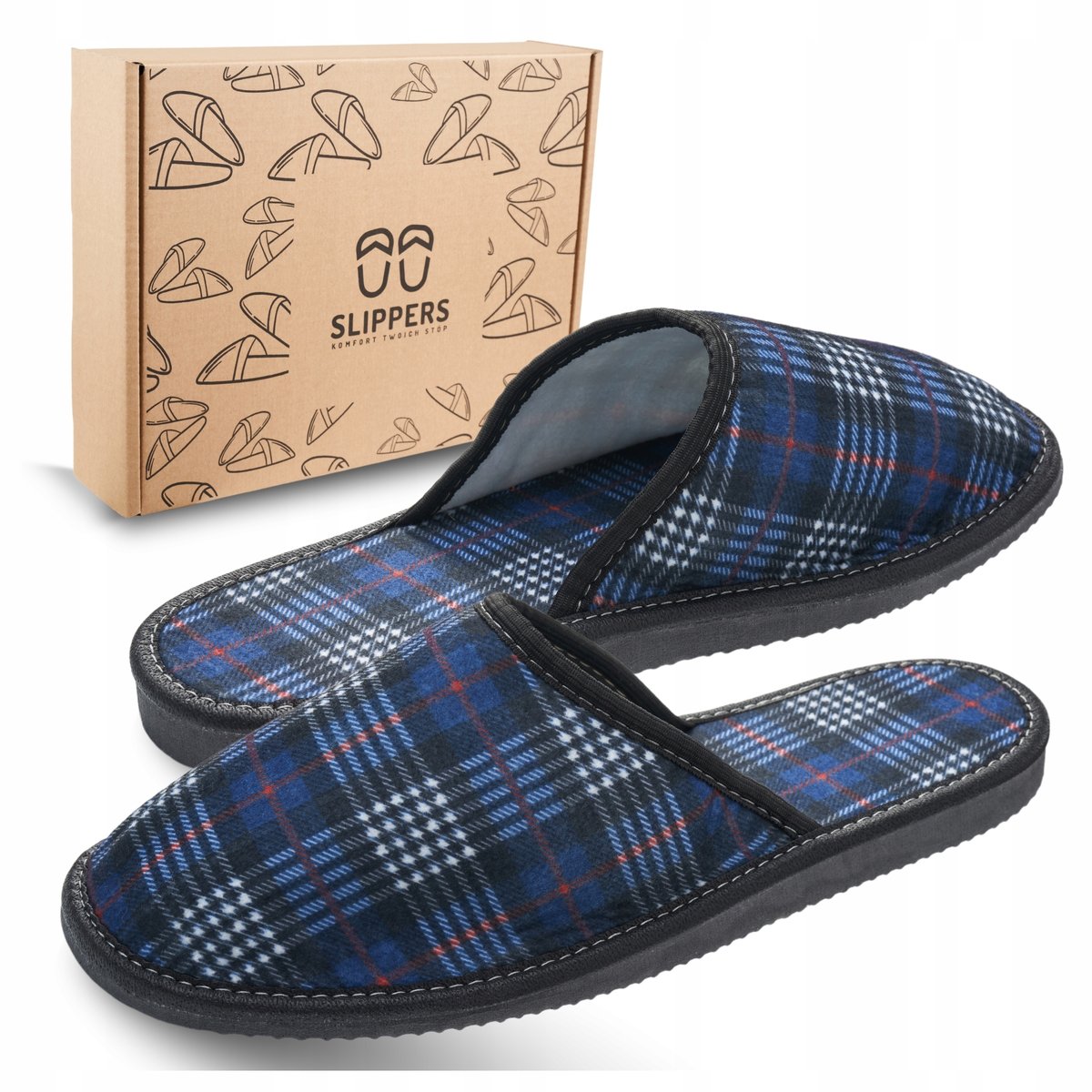 Kapcie Męskie w Kratę Materiałowe Domowe Wygodne i Oddychające r. 46