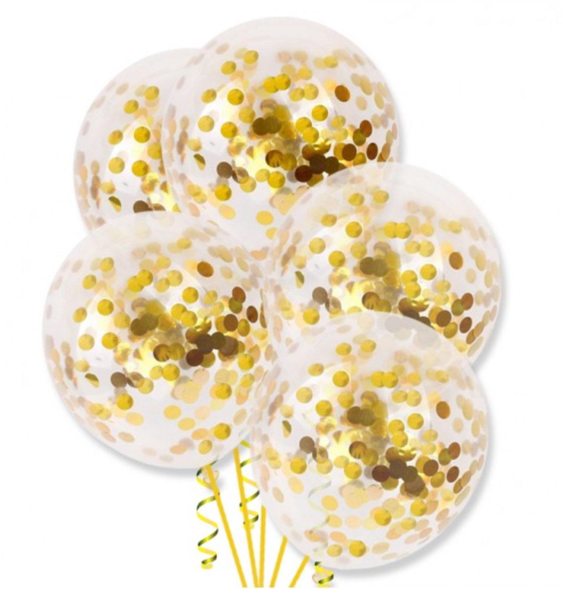 Balony transparentne ze złotym konfetti duże 30cm 5 sztuk urodziny ślub