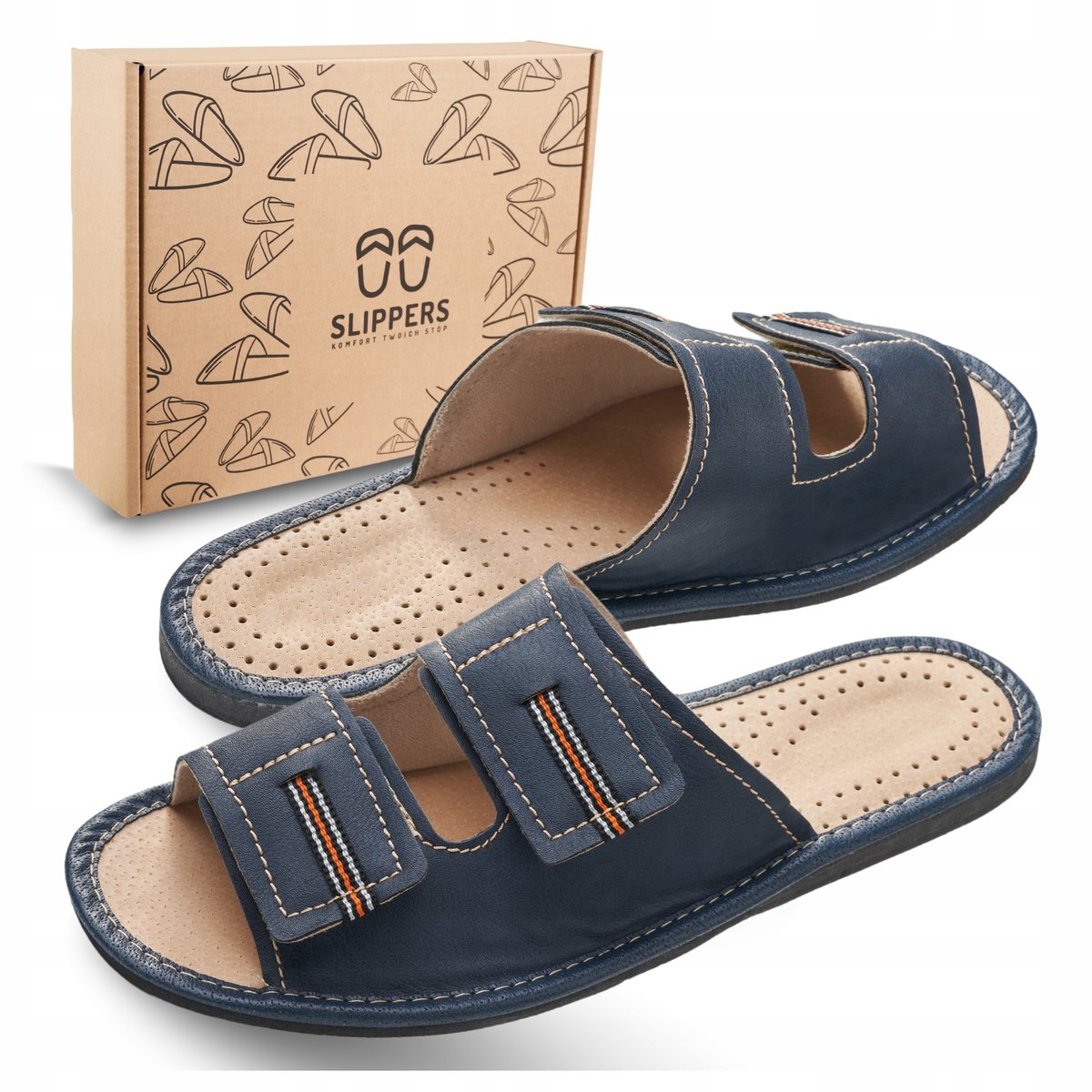 Sandały Męskie Skórzane na Rzepy Duże Klapki Pantofle Domowe r. 46