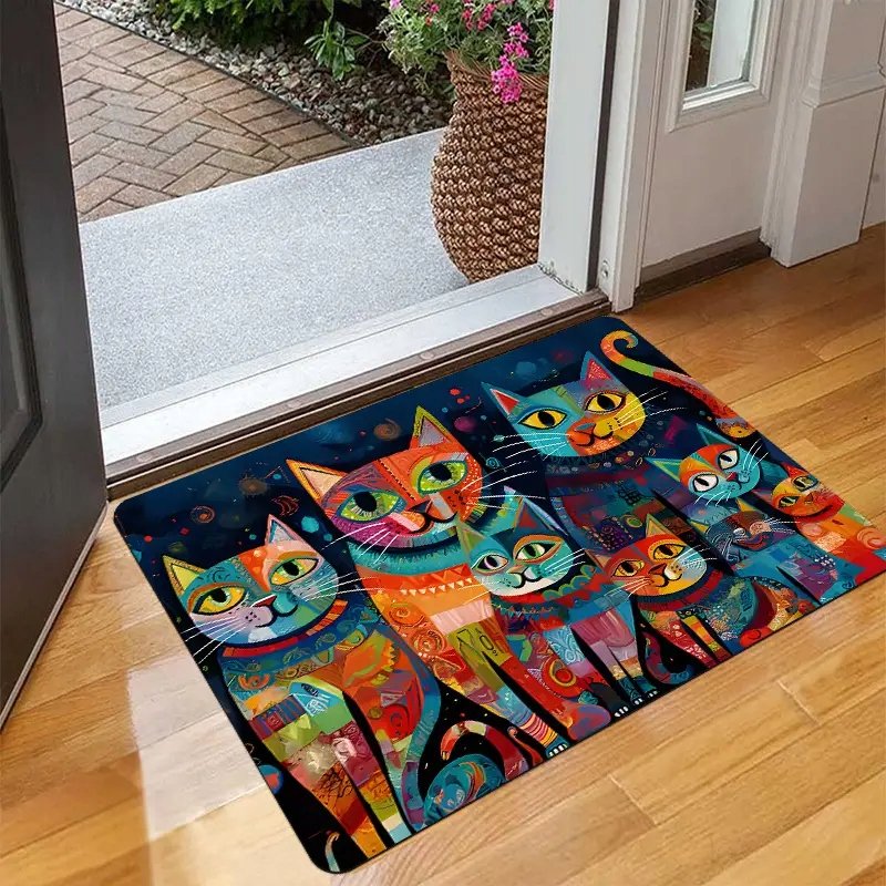 Dywanik 40x60 cm kolorowe koty eklektyczny artystyczny wzór dla kociary