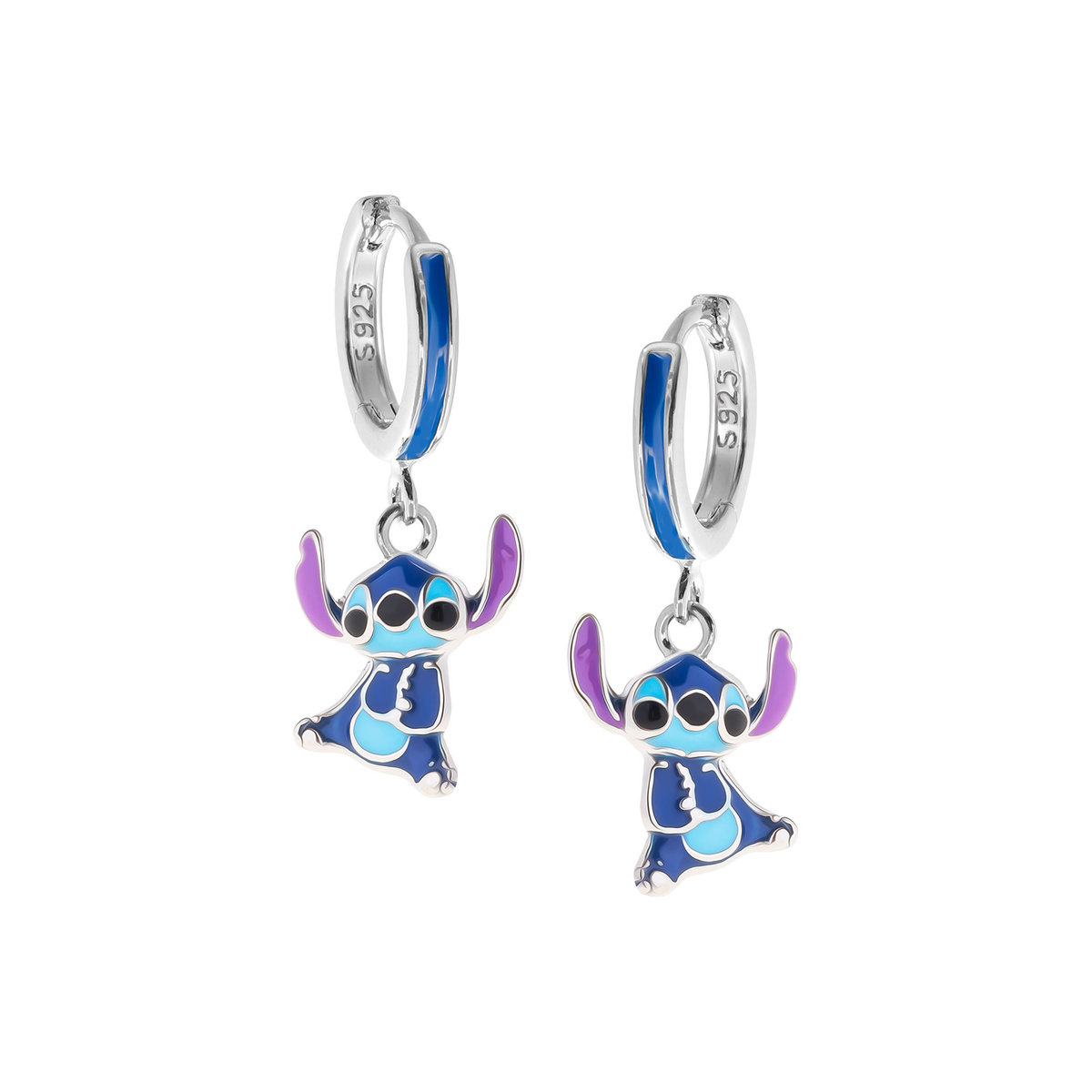 Kolczyki srebrne 925 z emalią siedzący Stich Kajdankowe PREZENT