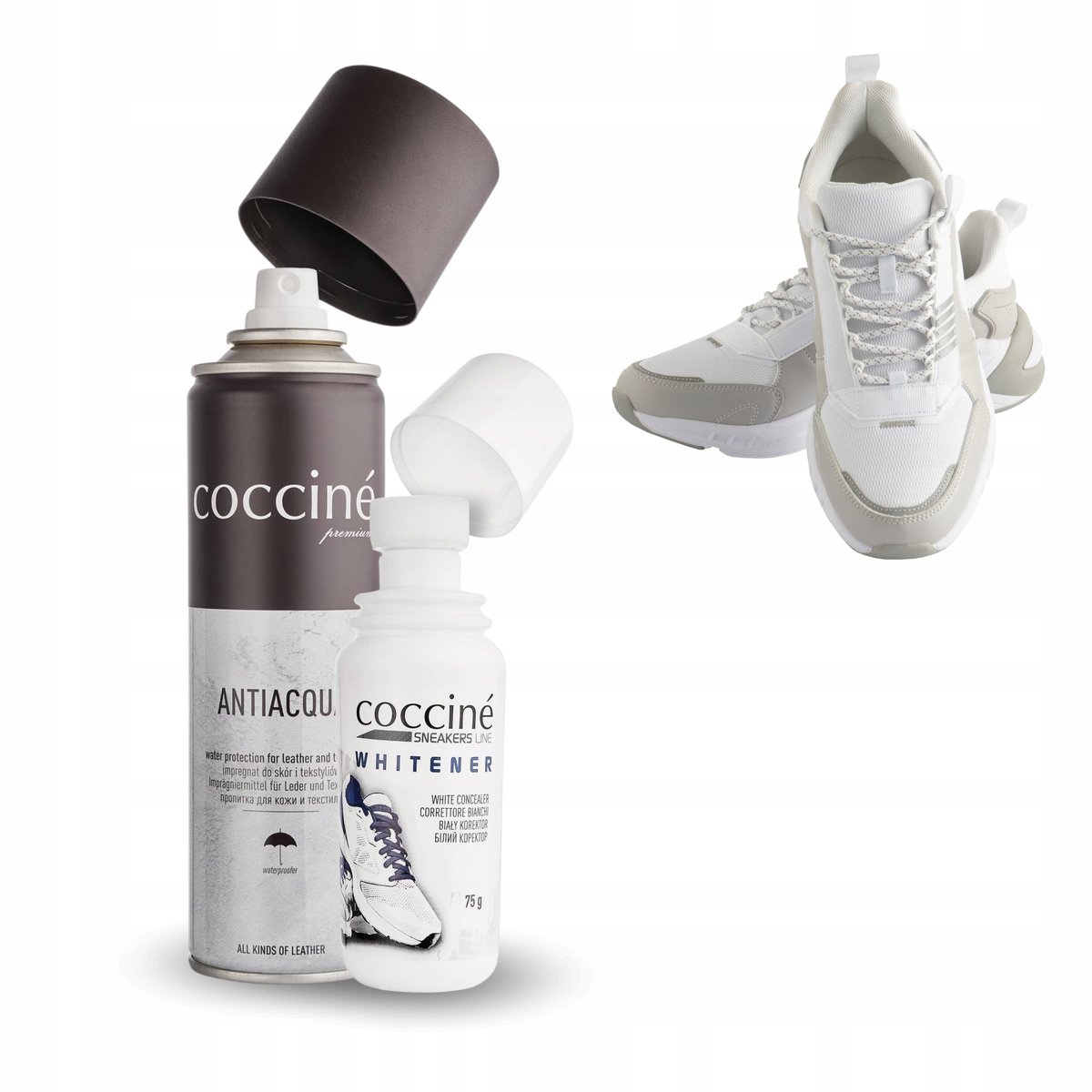 Zestaw do Białych Butów Wybielacz Whitener Coccine Impregnat Wodoodporny