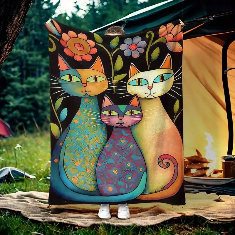 Koc kocyk pled narzuta kolorowe koty boho 100x150 cm miękki kocia rodzina