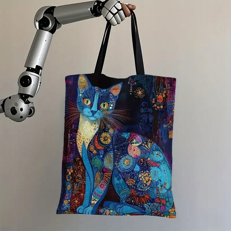 Torba shopperka tote kolorowy niebieski kot retro vintage 90s y2k prezent