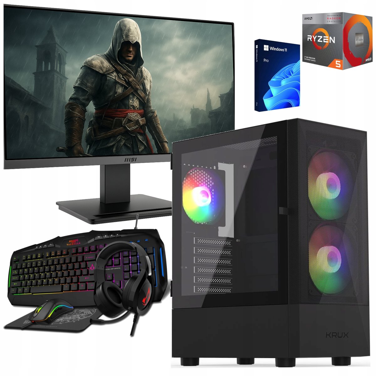 ZESTAW KOMPUTER DO GIER RYZEN 5 32GB RAM 1TB M.2 NVMe WINDOWS 11KOMPLET