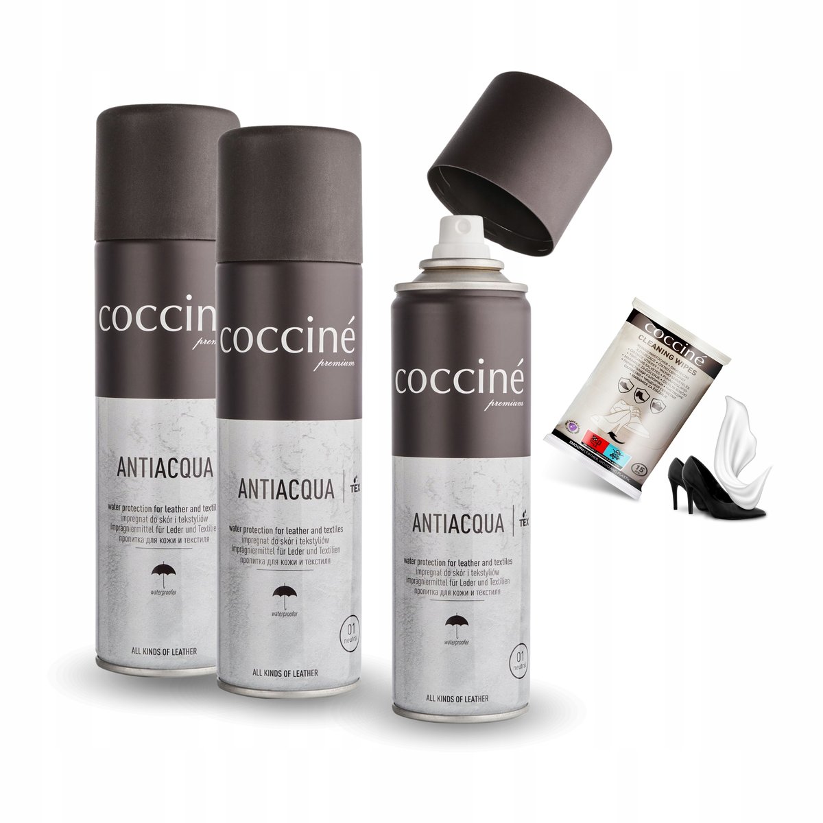 Coccine Antiacqua Impregnat 3x Wodoodporny do Butów Chusteczki 15 Sztuk