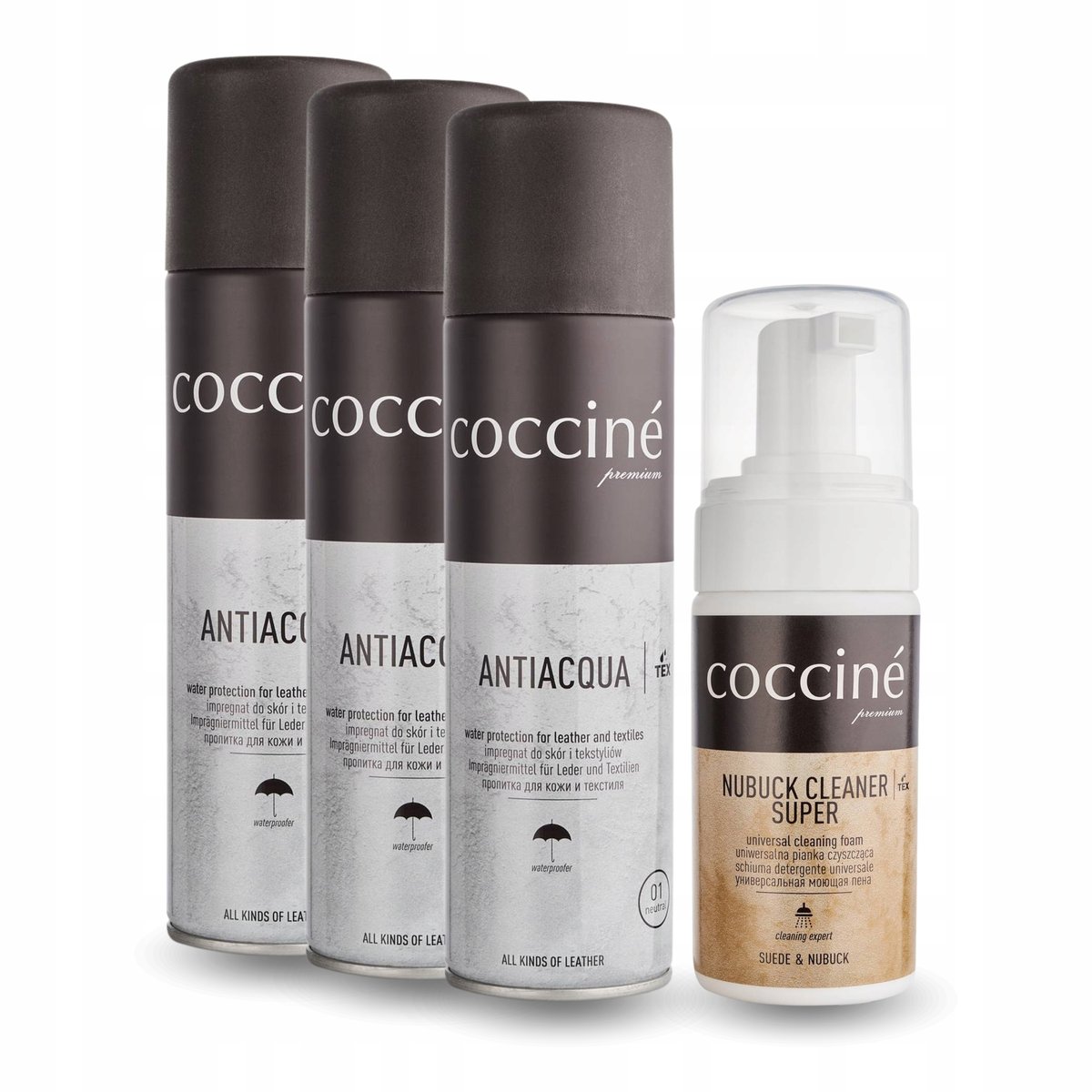 Coccine Antiacqua 3x Impregnat Wodoodporny z Pianką Czyszczącą Zamsz Nubuk