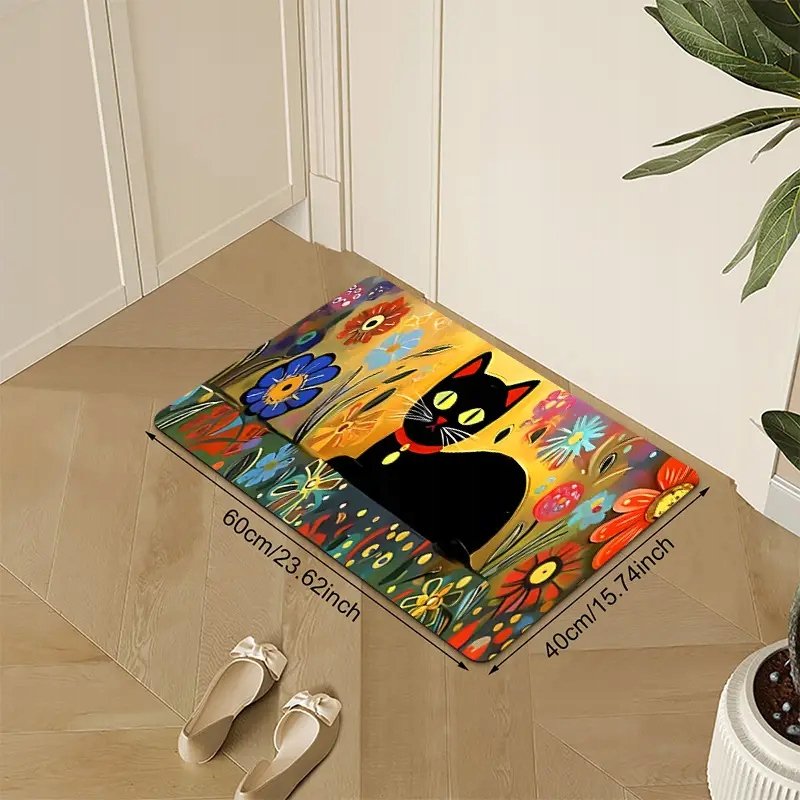 Dywanik 40x60 cm czarny kot kolorowy eklektyczny artystyczny dla kociary