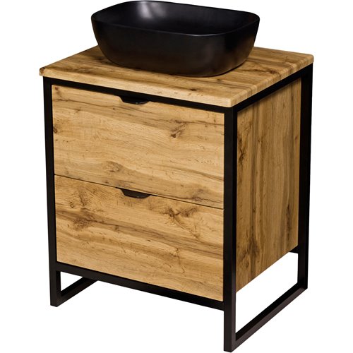 Szafka stojąca z czarną umywalką styl loftowy 60 cm seria New York