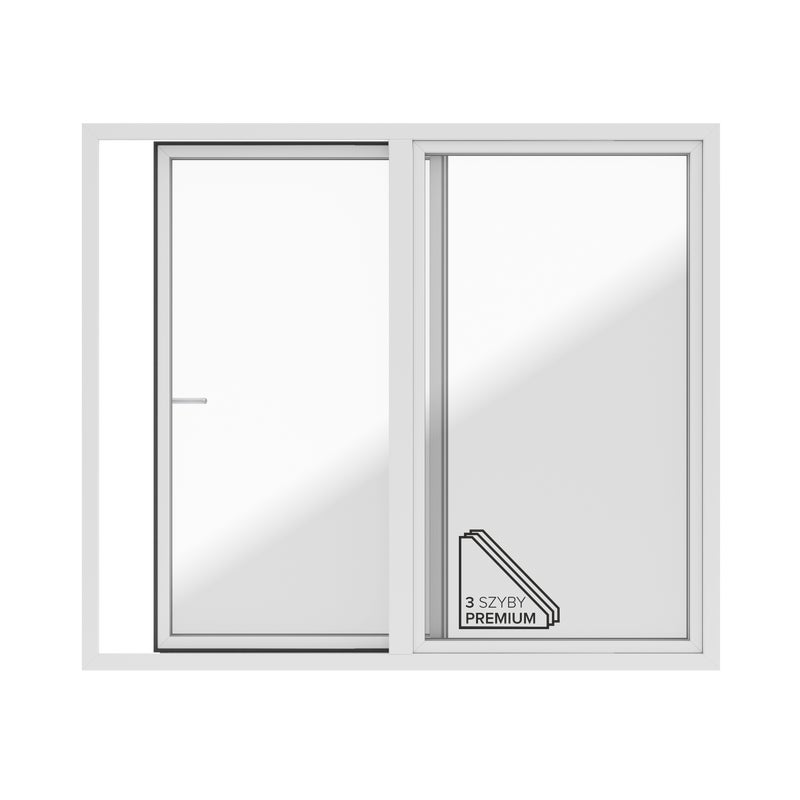 Okno PCV 3-szybowe tarasowe PSK+FIX 85 białe 2700x2300 mm przesuwne w lewo