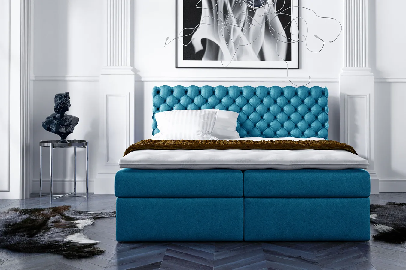 Turkusowe łóżko kontynentalne 140x200 - Benta