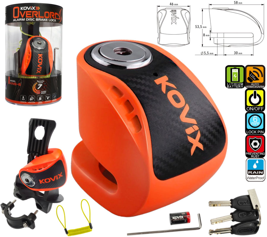 Blokada tarczy hamulcowej z alarmem KOVIX KNS6 pomarańczowy